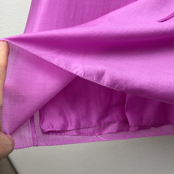 Hunter Bell Milli top, silky fuchsia pink ruffle neck/sleeve relaxed fit blouse - Picture 9 of 12